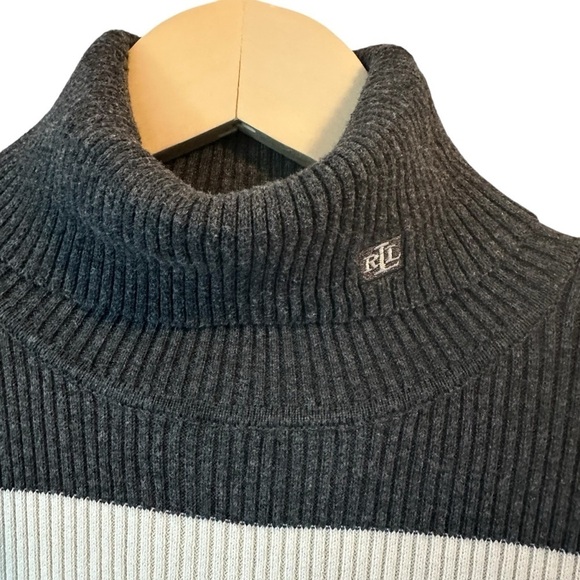Ralph Lauren Women's Wide Striped Turtleneck Sweater - Black and Gray, Medium - Picture 5 of 10